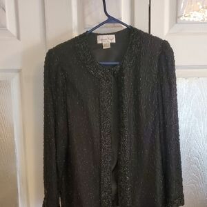 BLACK SEQUINED EVENING JACKET S 8 BY Lawrence Kazar.